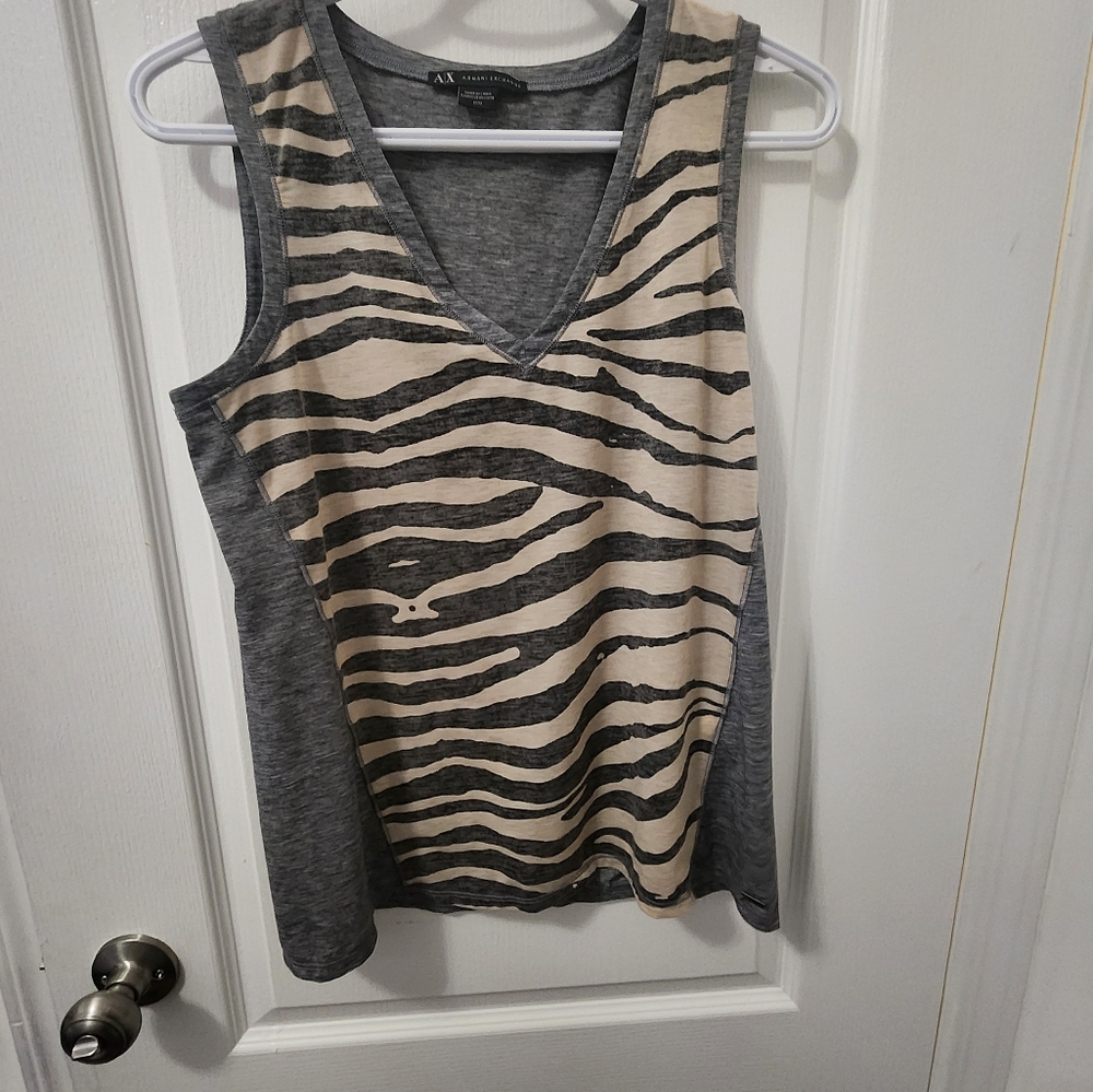 Armani Exchange Semi Sheer Zebra Print Sleeveless Shirt